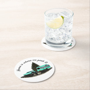 Rond Dessous de verre papier Retro Camping Car Trailer