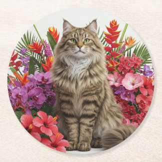 Rond Dessous de verre Tropical Cat Round Papier Design.