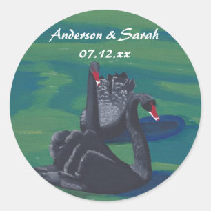 Rond Deux cygnes noirs nageant Sticker Date Personnalis