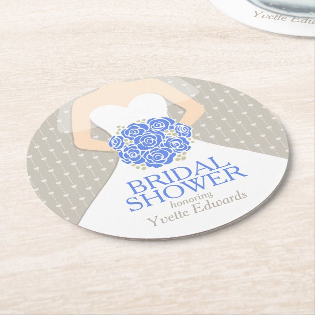 Rond douche nuptiale bleu robe blanche dessous de verre (Incliné)