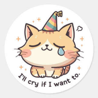 Rond Dramatic Cat Crying Party Sticker - Relatable Humo