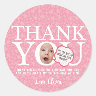 Rond Drôle visage photo anniversaire fête merci Sticker