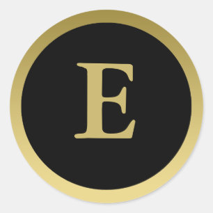 Rond E :: Monogramme E Élégant Sticker Or et Noir