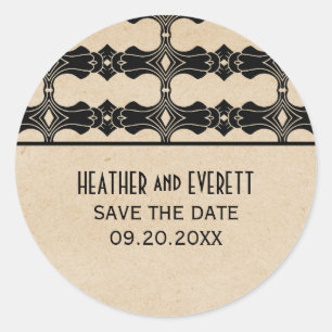 Rond Ebony Art déco Bordure Enregistrer la date Sticker
