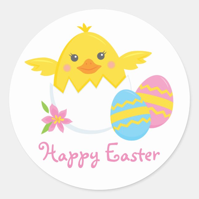 Rond Écouter Pâques Chick Happy Sticker ronde Pâques (Devant)