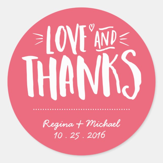 Rond Écriture manuscrite rose Sticker Mariage Merci (Devant)