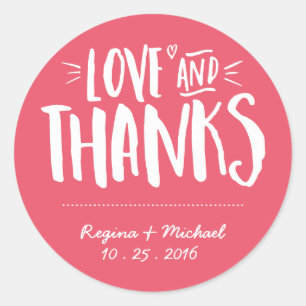 Rond Écriture manuscrite rose Sticker Mariage Merci