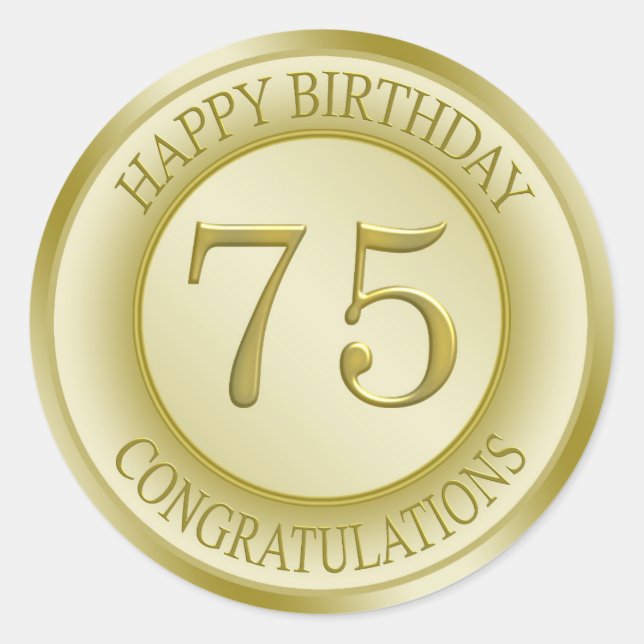 Rond Effet d'or Joyeux 75e Sticker d'anniversaire (Devant)
