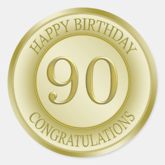 Rond Effet d'or Joyeux 90e Sticker d'anniversaire