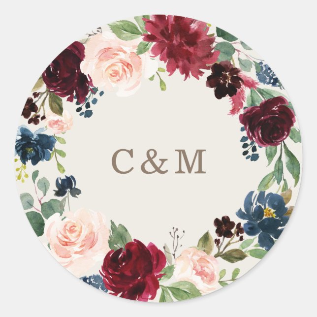 Rond Élégance Automne Sticker Monogramme (Devant)