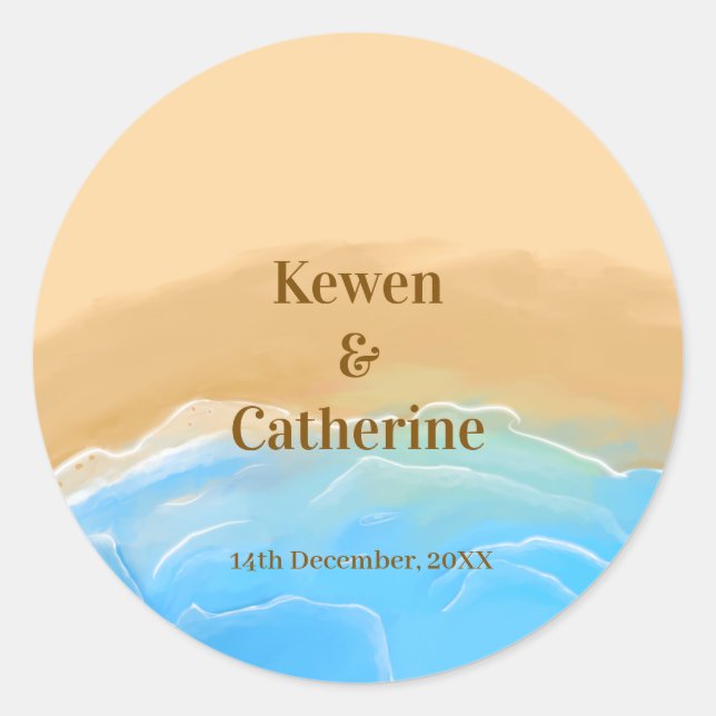 Rond Elegant Beach Watercolor Wedding Sticker (Devant)