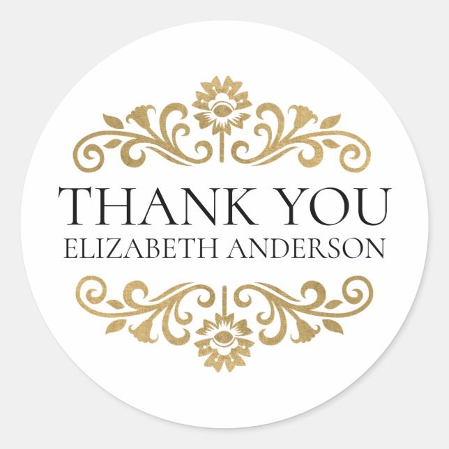 Rond Elegant Black Gold Thank You Sticker (Devant)