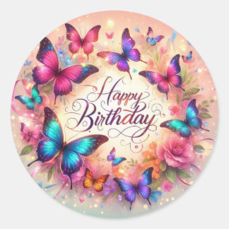 Rond Elegant butterfly birthday sticker 