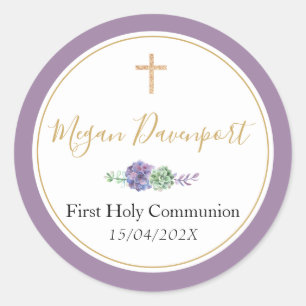 Rond Élégant Communion violette Favoriser Sticker