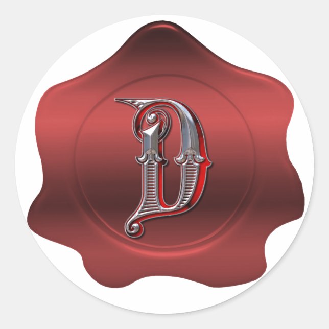 Rond Élégant D Monogramme Sticker en cire rouge (Devant)