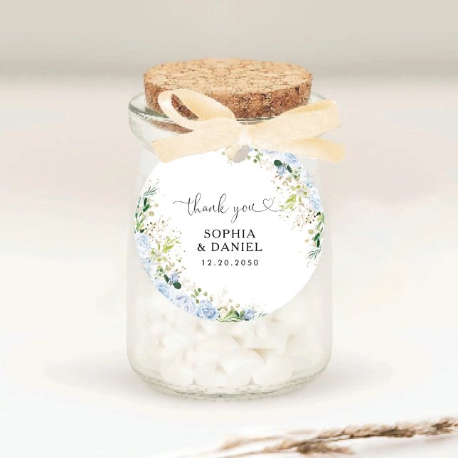 Rond Elegant Dusty Blue Wedding Classic Round Sticker (Créateur téléchargé)