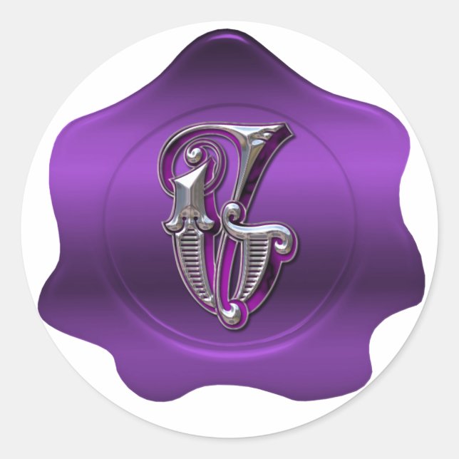 Rond Élégant G Monogramme Purple Wax Sticker (Devant)