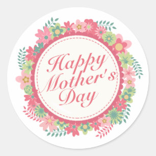 Rond Élégant Happy Mère's Day Floral Frame Sticker