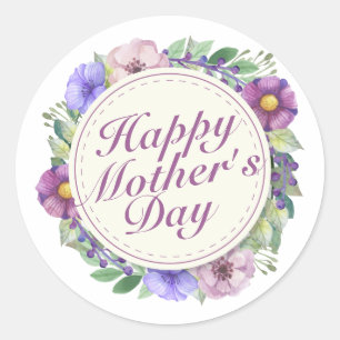 Rond Élégant Happy Mère's Day Floral Frame Sticker