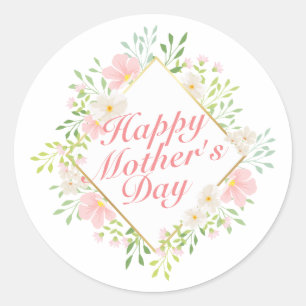 Rond Élégant Happy Mère's Day Floral Frame Sticker