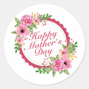 Rond Élégant Happy Mère's Day Floral Frame Sticker