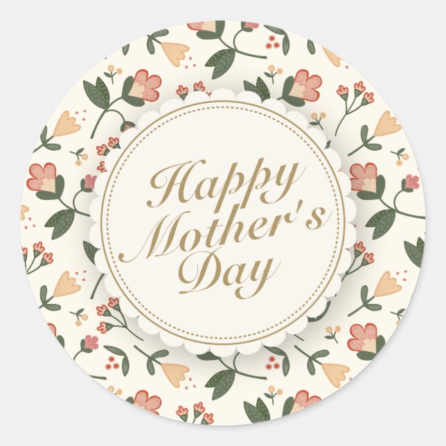 Rond Élégant Happy Mère's Day Floral Frame Sticker (Devant)