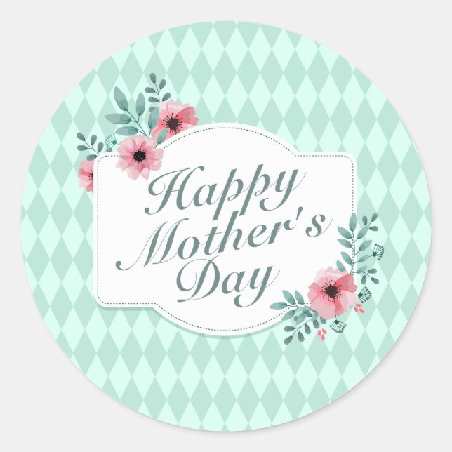 Rond Élégant Happy Mère's Day Floral Frame Sticker (Devant)