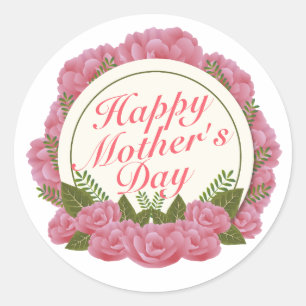 Rond Élégant Happy Mère's Day Floral Frame Sticker