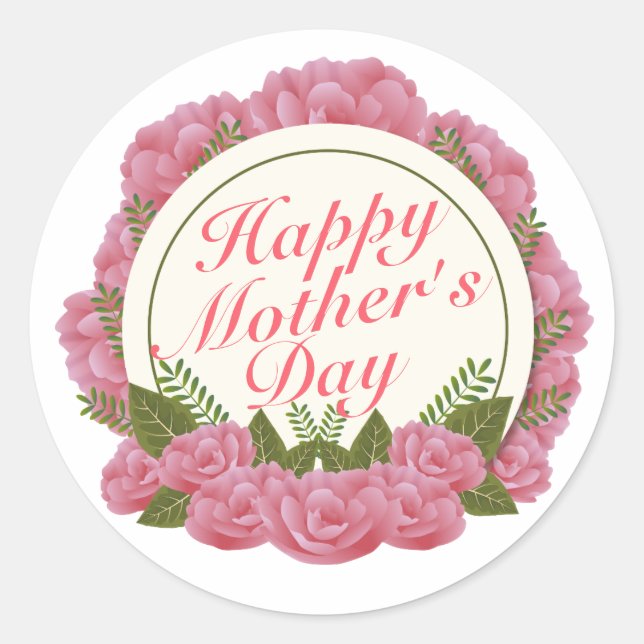 Rond Élégant Happy Mère's Day Floral Frame Sticker (Devant)