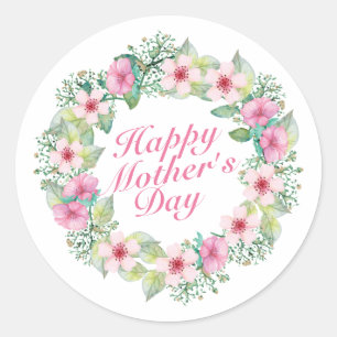 Rond Élégant Happy Mère's Day Floral Wreath Sticker