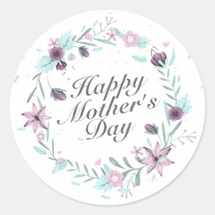 Rond Élégant Happy Mère's Day Floral Wreath Sticker