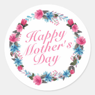 Rond Élégant Happy Mère's Day Floral Wreath Sticker