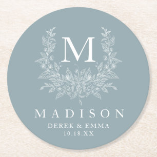 Rond Élégant Mariage Monogramme Dessous de verre papier