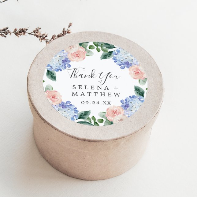 Rond Élégant Merci Hydrangea Mariage Favor Sticker (Créateur téléchargé)