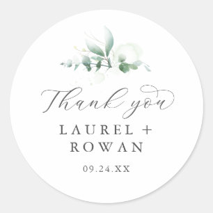 Rond Élégant Merci verdoyant Mariage Favor Sticker