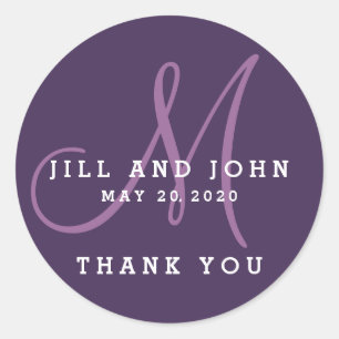 Rond Élégant Monogramme Violet Mariage Favor Sticker