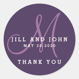 Rond Élégant Monogramme Violet Mariage Favor Sticker