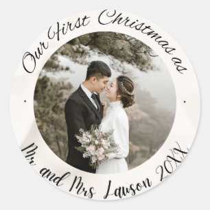 Rond Élégant Notre premier Sticker photo mariage de Noë