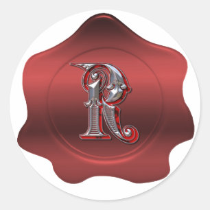 Rond Élégant R Monogram Red Wax Seal Look Sticker