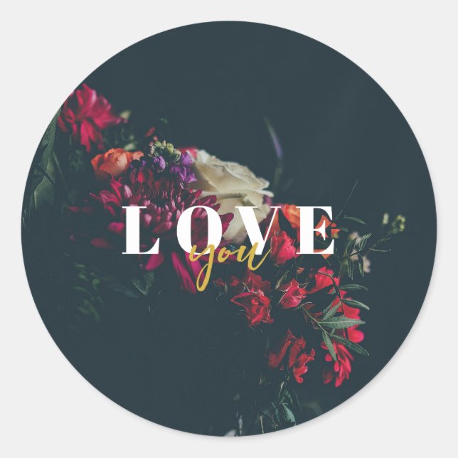 Rond Elegant - Romantik Floral Runder Aufkleber (Vorderseite)