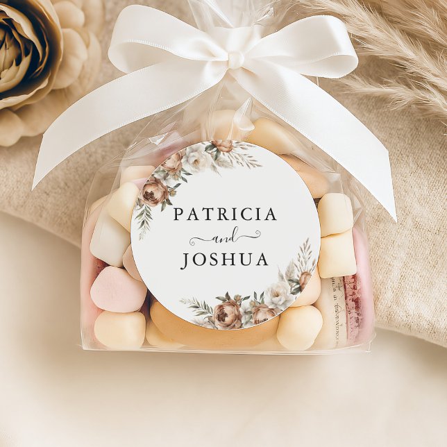 Rond Elegant Rustic Boho Wedding Classic Round Sticker (Créateur téléchargé)