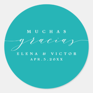 ROND ELÉGANT SCRIPT MUCHAS GRACIAS   MERCI STICKER