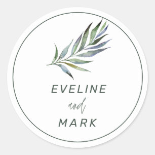 Rond Élégant Sticker Arrondi Mariage Aquarelle Classiqu