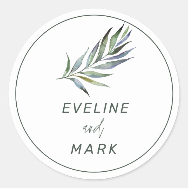 Rond Élégant Sticker Arrondi Mariage Aquarelle Classiqu (Devant)