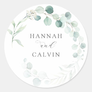 Rond Élégant Sticker Arrondi Mariage Eucalyptus