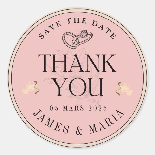 Rond "Élégant Sticker crème et Merci Mariage blanc (Devant)