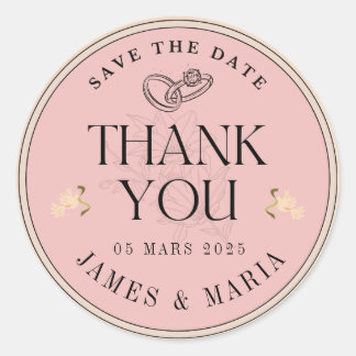 Rond "Élégant Sticker crème et Merci Mariage blanc