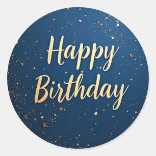 Rond Élégant Sticker d'anniversaire bleu foncé et or Fa