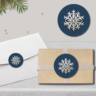 Rond Élégant Sticker de Fête Snowflake