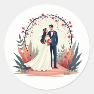 Rond Élégant Sticker de moment de mariage